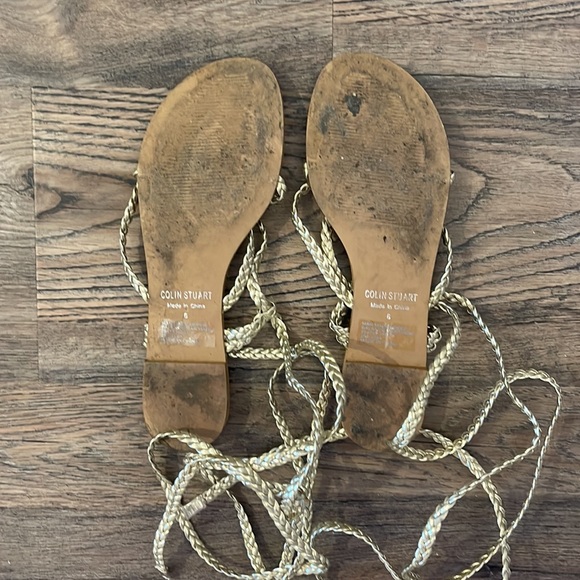 Gold braid lace up gladiator sandals - Picture 2 of 3